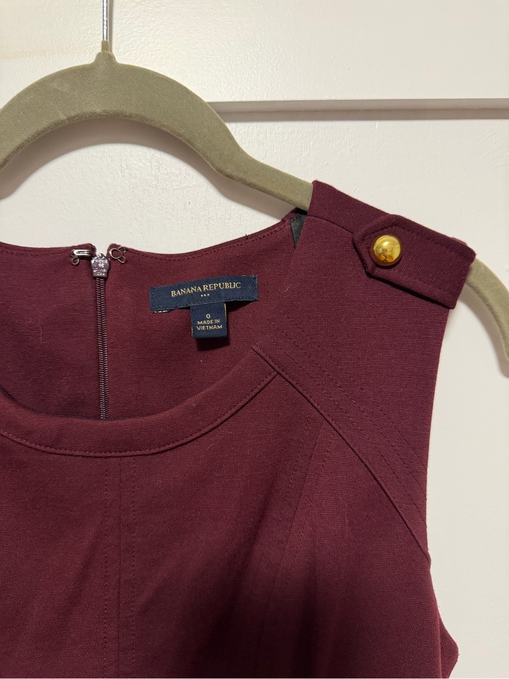 Banana Republic Sleeveless Wine-Red Mini Dress with Gold Buttons - Picture 2 of 3